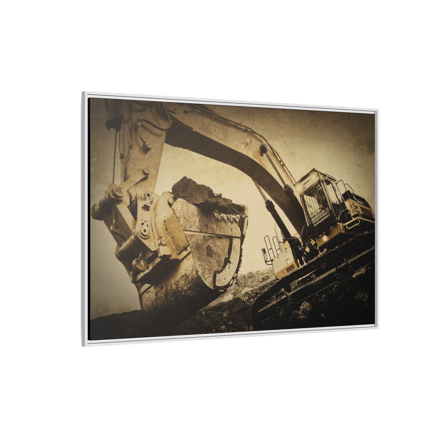 Reaching for Rocks Excavator | Photo Art on Framed Canvas