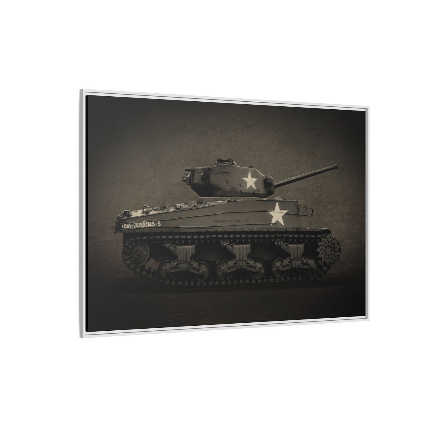 Vintage WWII Sherman Tank, Double Star, Photo Wall Art on Framed Canvas