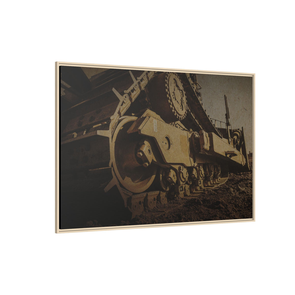 D8 Dramatic Dozer Track | Gold | Framed Wall art on Stretched Canvas