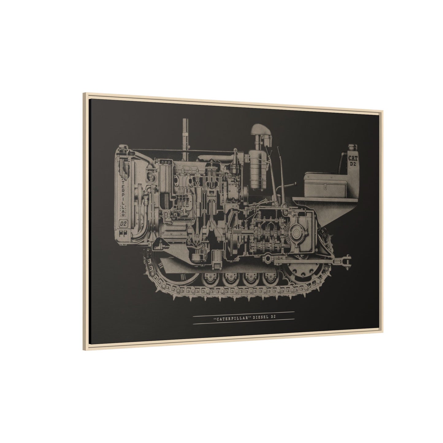 Vintage Caterpillar D2 Cutaway Drawing | Framed Wall Art on Stretched Canvas