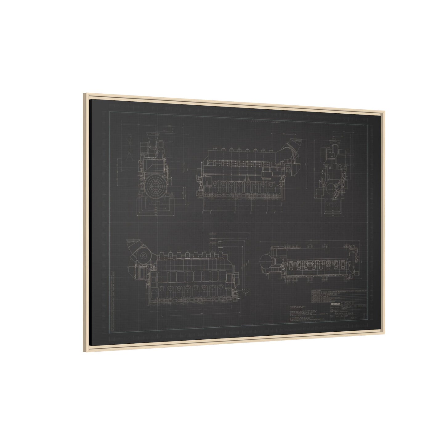 Inline 8 Engine Drawing, Framed Wall Art on Canvas