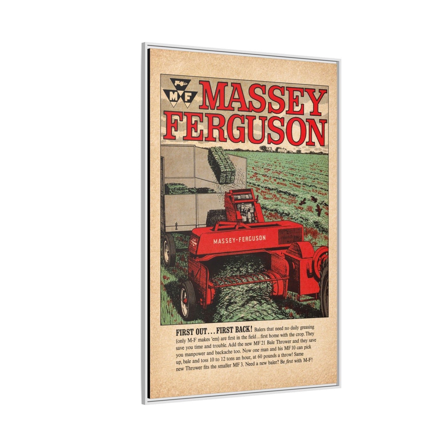 Massey Ferguson Tractor Poster Matte Canvas Framed | Vintage Farm Machinery Print