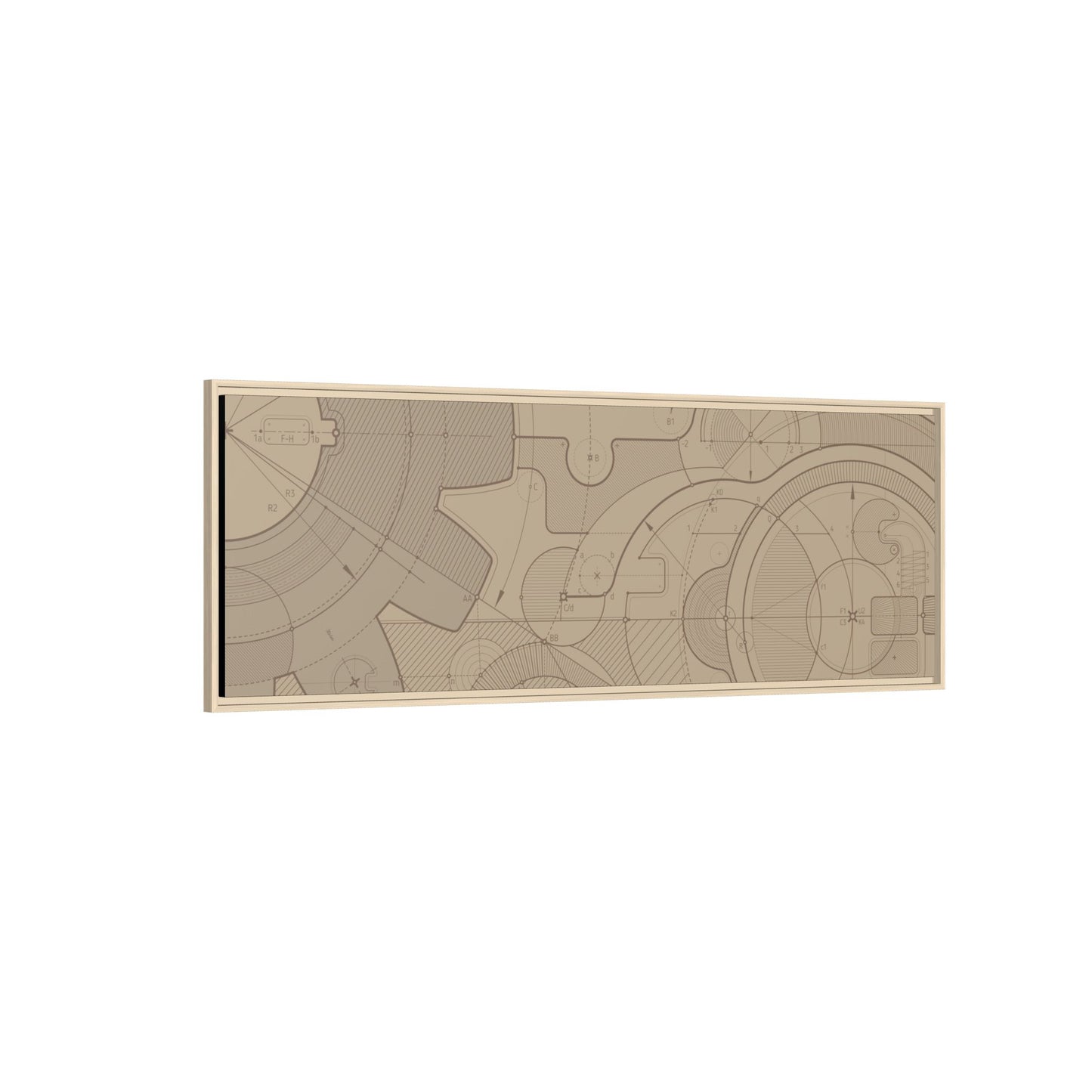 Geometric Gear Blueprint Drawing Art on Framed Canvas