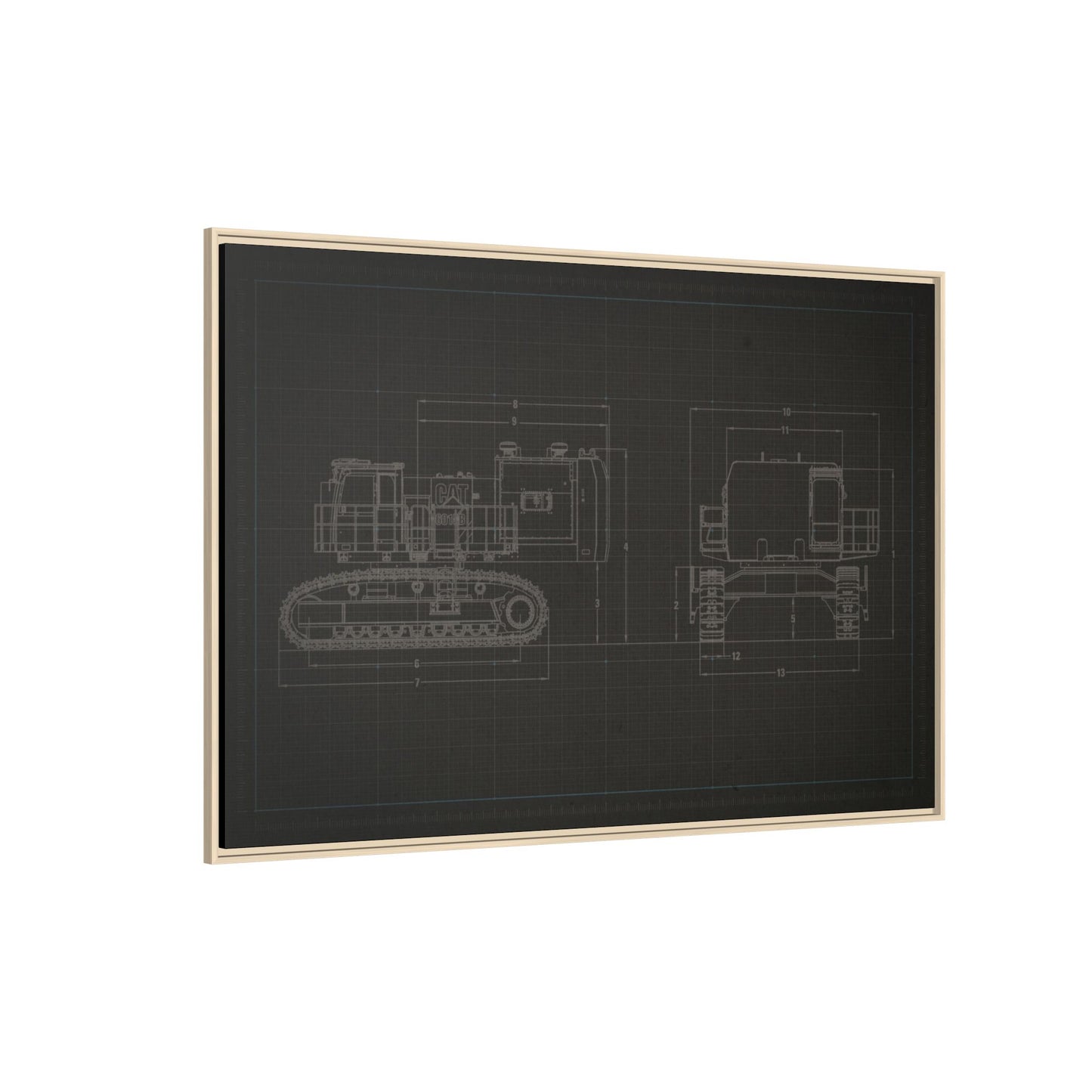 601 Excavator Drawing, Framed Wall Art on Canvas