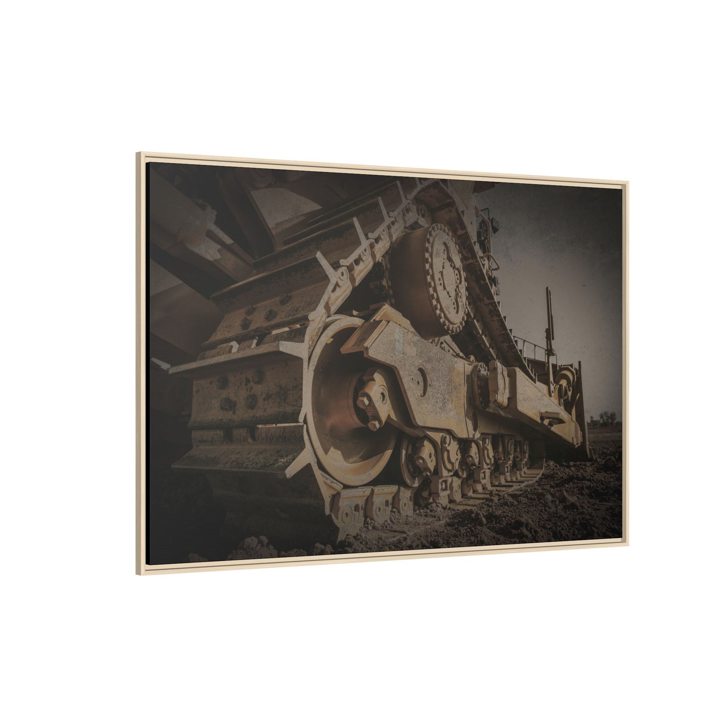 D8 Dramatic Dozer Track | Dark Gray | Framed Wall art on Stretched Canvas