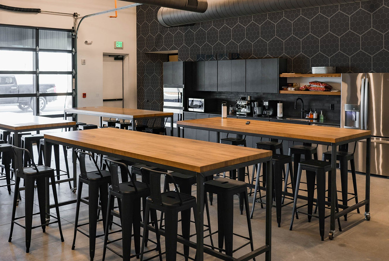 Industrial table for dealership showroom