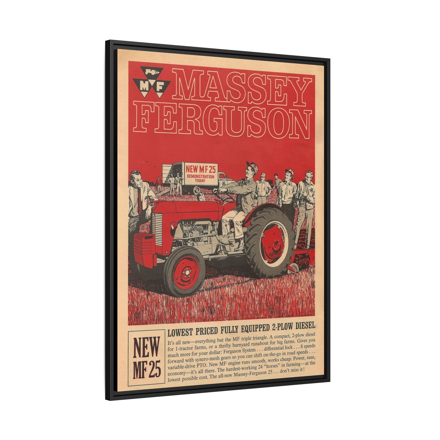 Massey 25 Demonstration Day Vintage Dealer Sign, Framed Wall Art on Canvas
