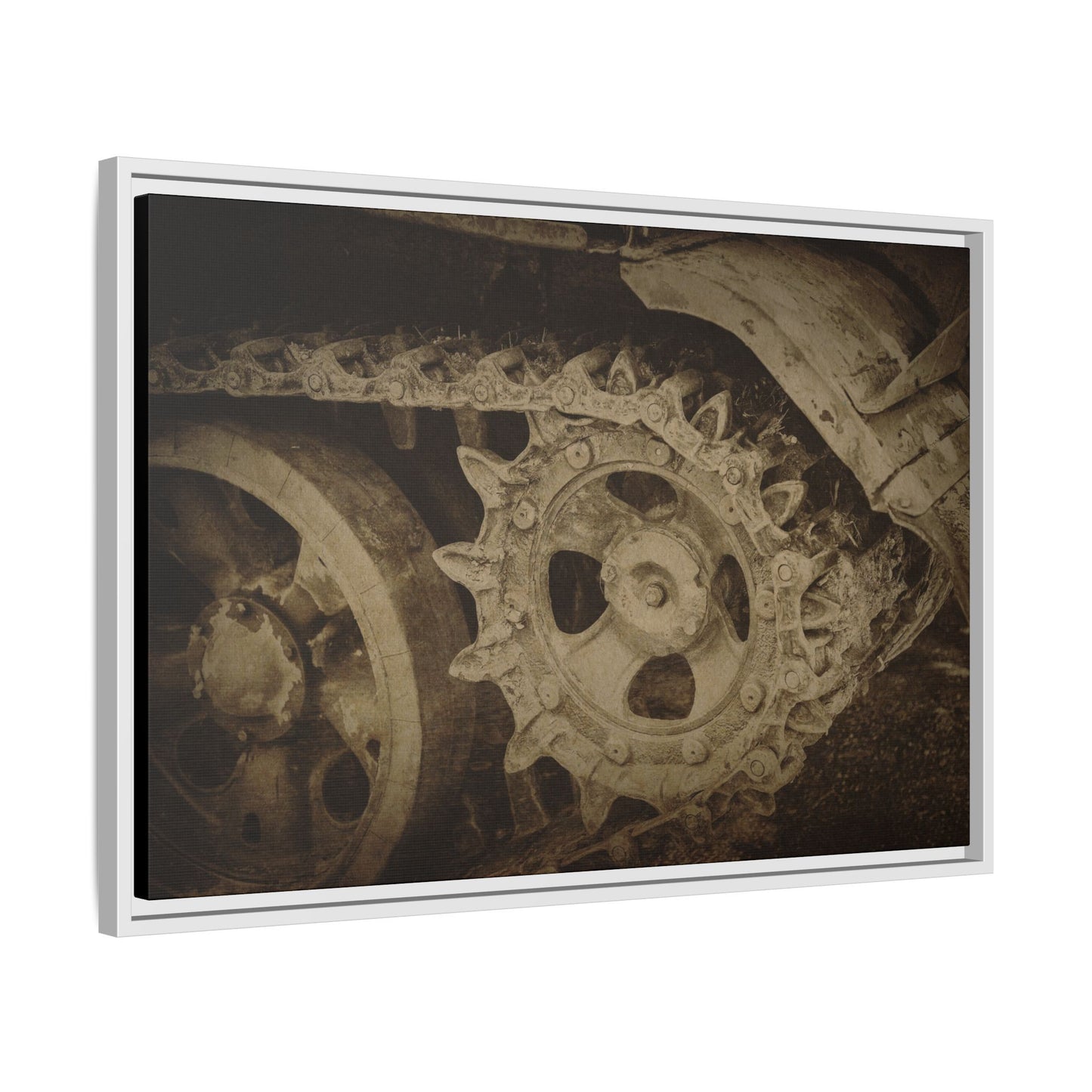 Treaded Tracks Close Up | Framed Wall Art on Stretched Canvas