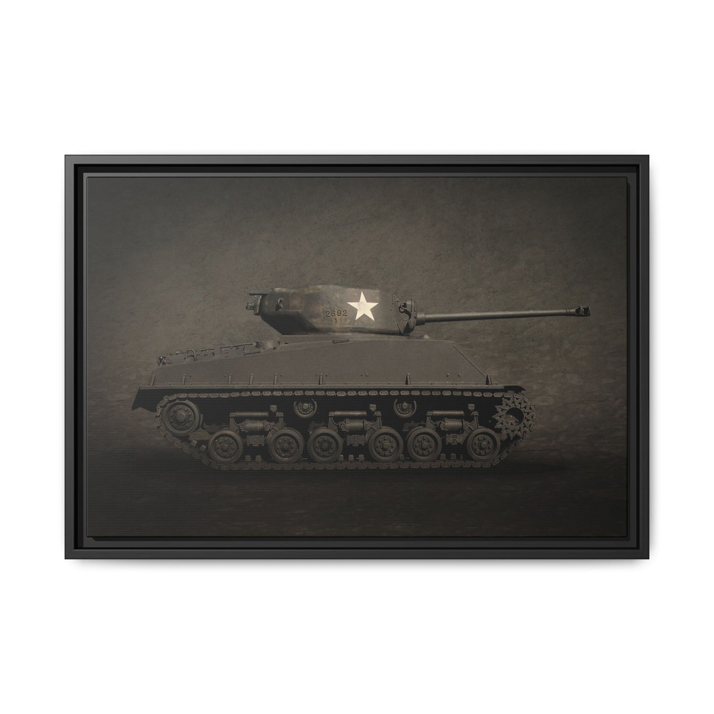 Vintage WWII  Sherman Tank, Single Star, Photo Wall Art on Framed Canvas