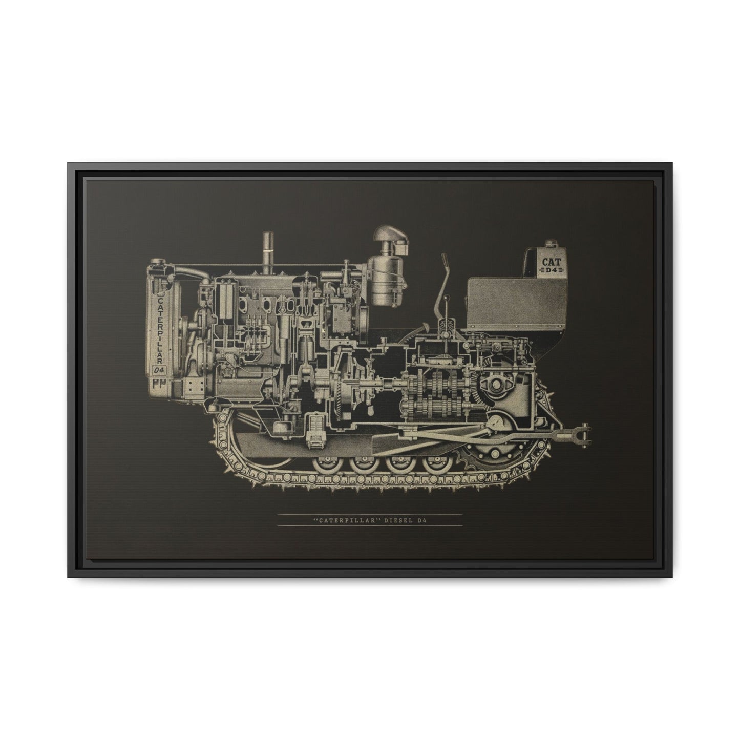 Vintage D4Tractor Crawler Cutaway Drawing | Framed Wall Art on Canvas