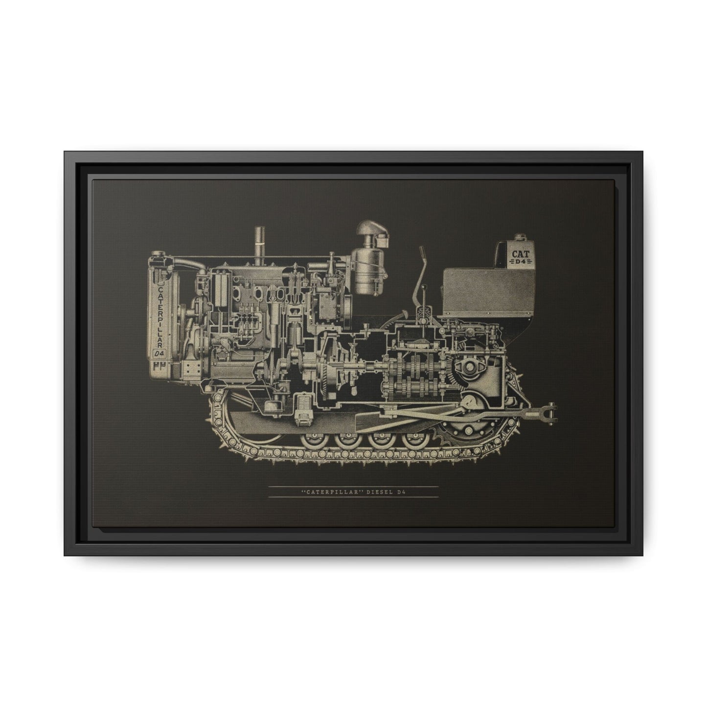 Vintage D4Tractor Crawler Cutaway Drawing | Framed Wall Art on Canvas
