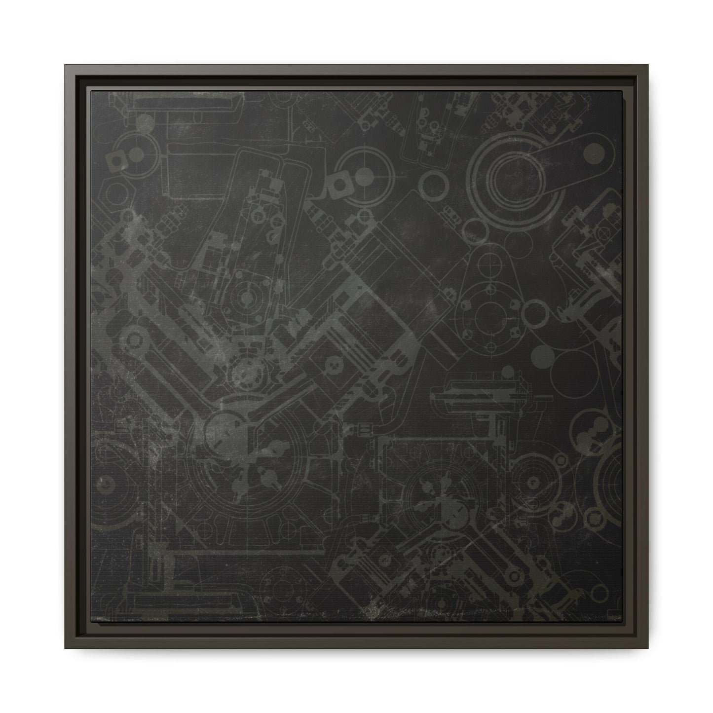Engine Schematic Drawing Front View - Industrial Art - Framed on Canvas
