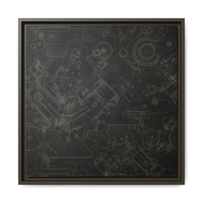 Engine Schematic Drawing Front View - Industrial Art - Framed on Canvas