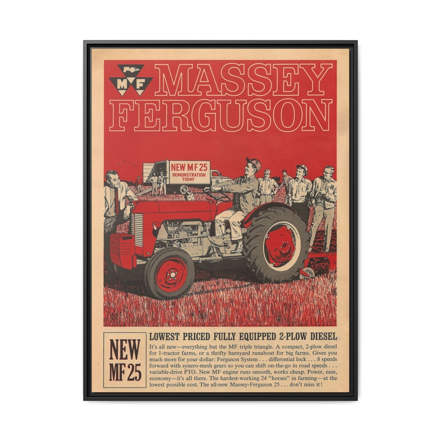 Massey 25 Demonstration Day Vintage Dealer Sign, Framed Wall Art on Canvas
