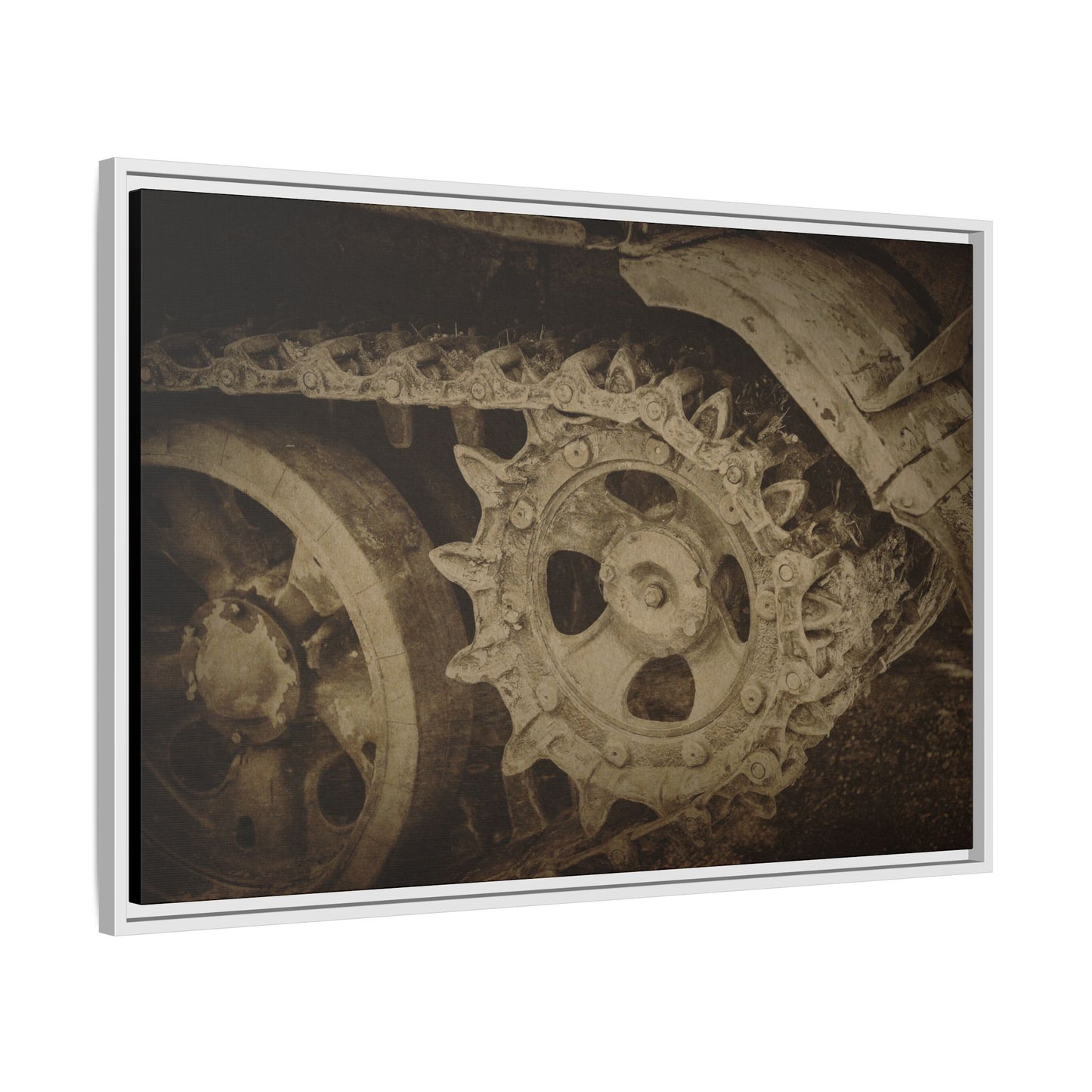 Treaded Tracks Close Up | Framed Wall Art on Stretched Canvas