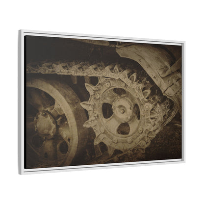 Treaded Tracks Close Up | Framed Wall Art on Stretched Canvas