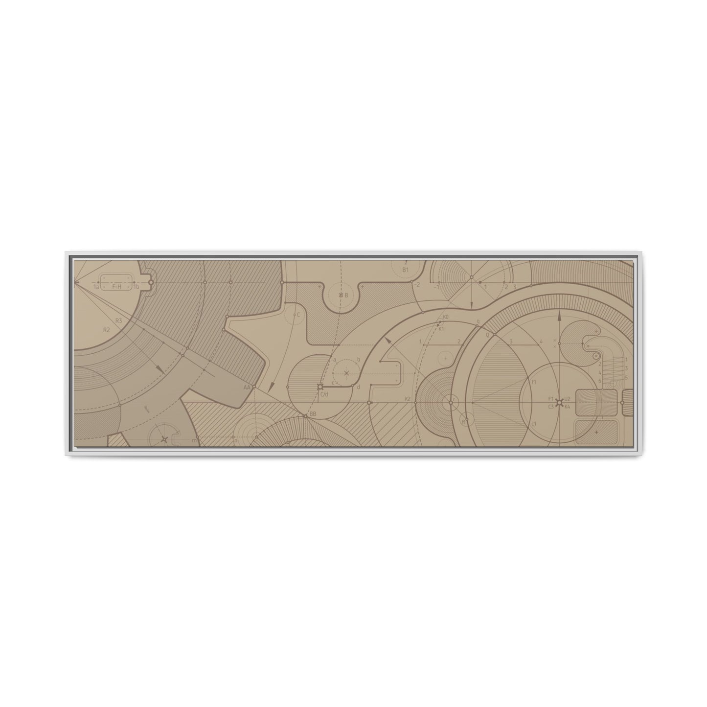 Geometric Gear Blueprint Drawing Art on Framed Canvas