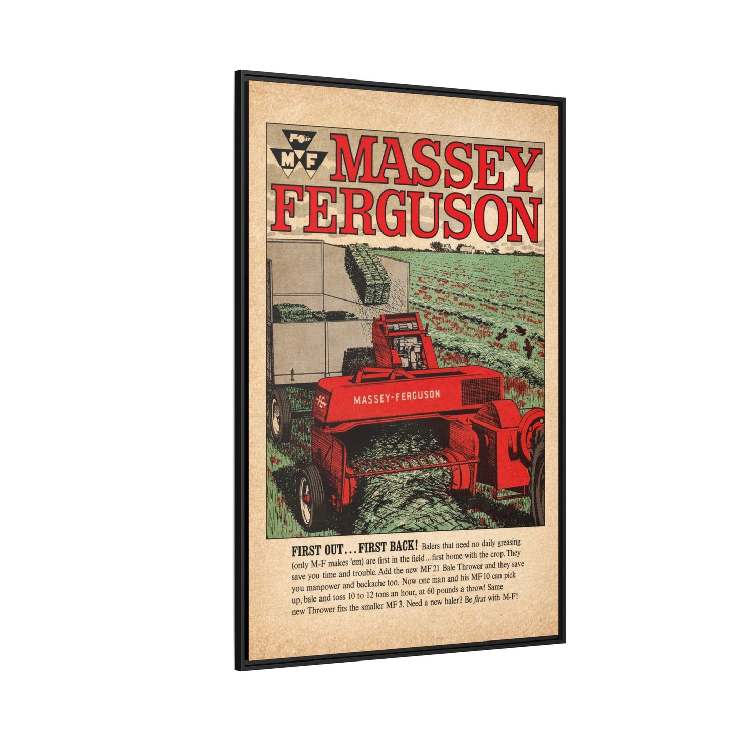 Massey Ferguson Tractor Poster Matte Canvas Framed | Vintage Farm Machinery Print