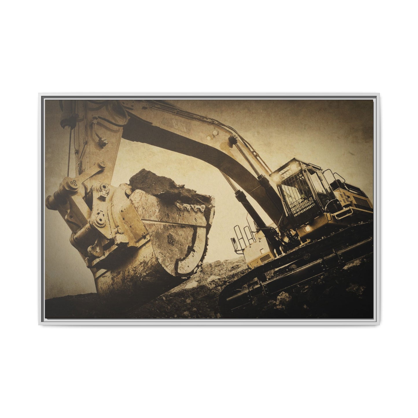 Reaching for Rocks Excavator  | Photo Art on Framed Canvas