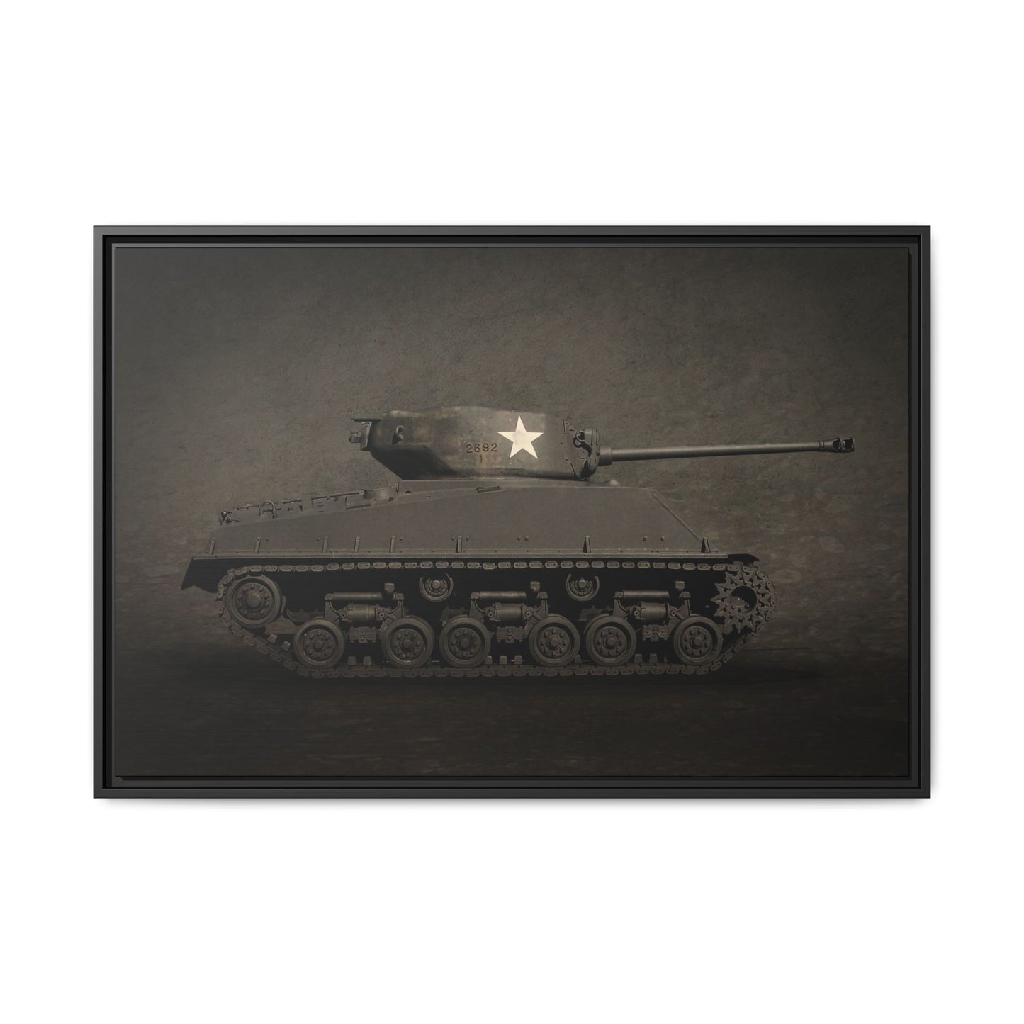 Vintage WWII  Sherman Tank, Single Star, Photo Wall Art on Framed Canvas