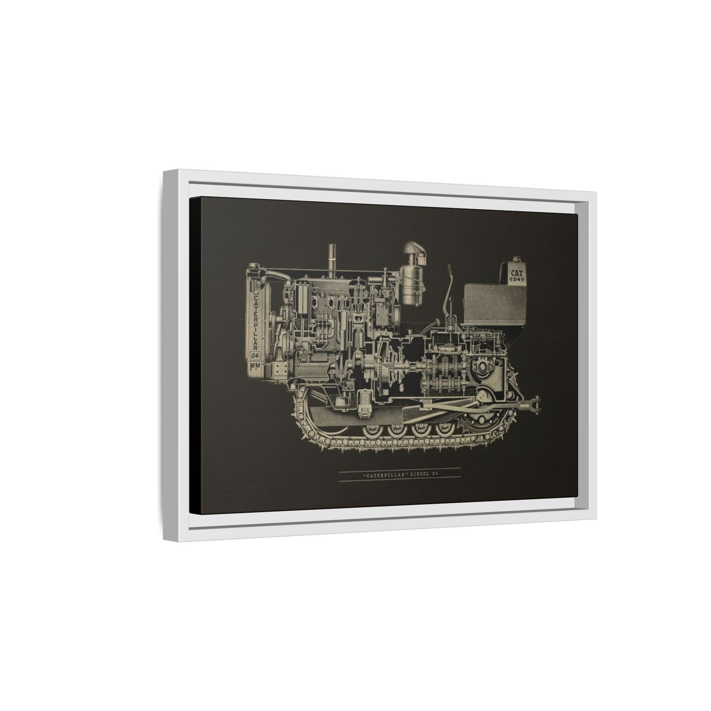 Vintage D4Tractor Crawler Cutaway Drawing | Framed Wall Art on Canvas