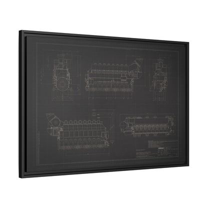 Inline 8 Engine Drawing, Framed Wall Art on Canvas