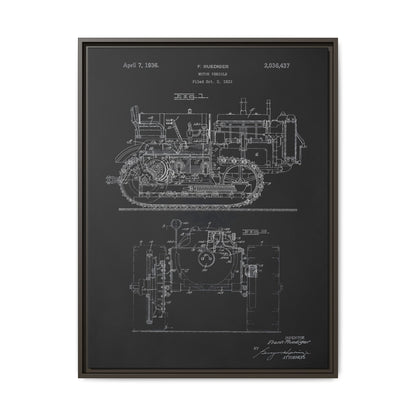 Vintage Dozer Rudiger Patent Drawing, Framed Wall Art on Canvas