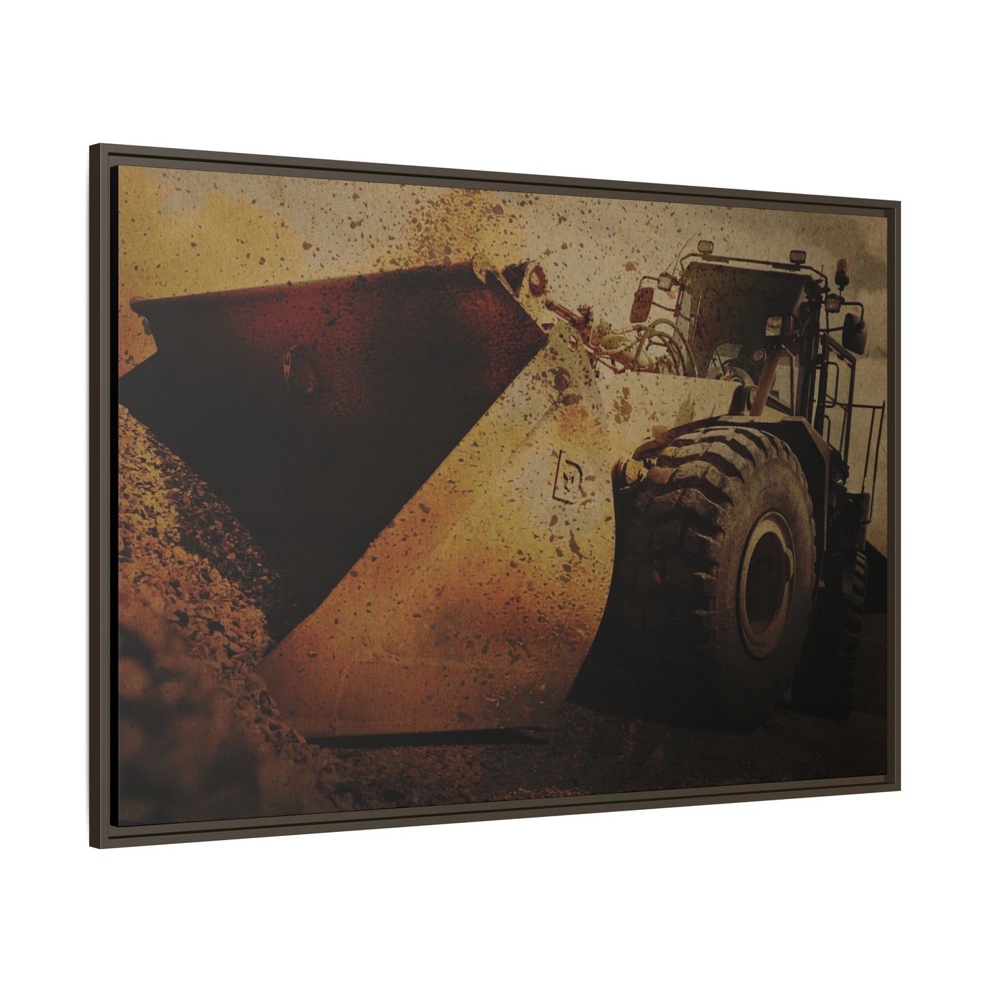 Front Loader Bucket Action | Gold |  Framed Wall art on Stretched Canvas