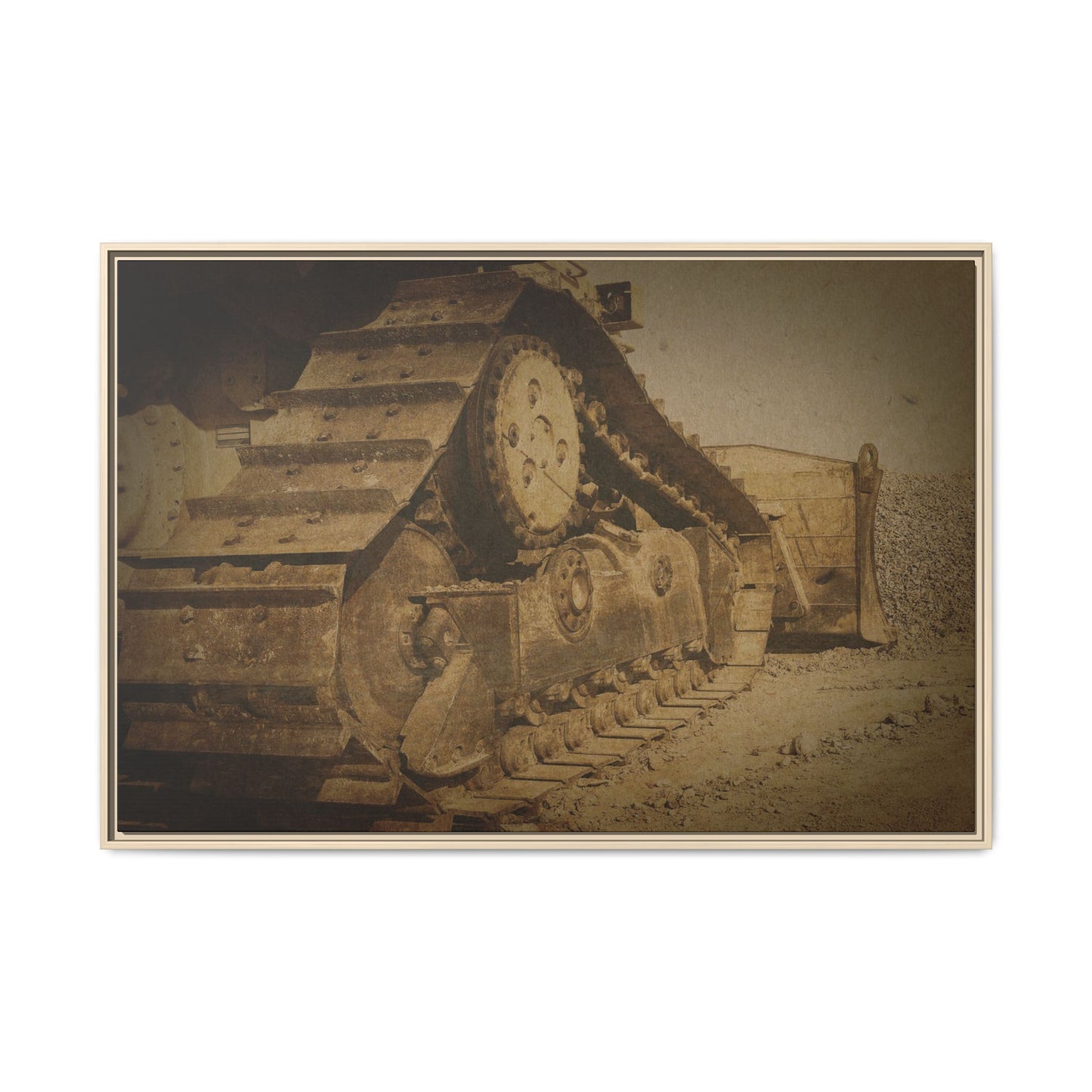 Dozer Tracks Pushing Stone | Framed Wall Art on Stretched Canvas