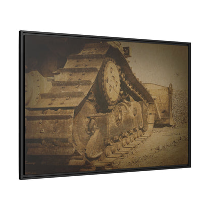 Dozer Tracks Pushing Stone | Framed Wall Art on Stretched Canvas