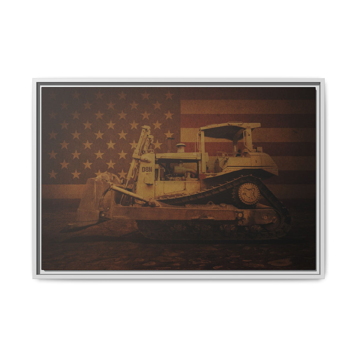 Patriotic D8N Classic Dozer | Framed Wall Art on Stretched Canvas