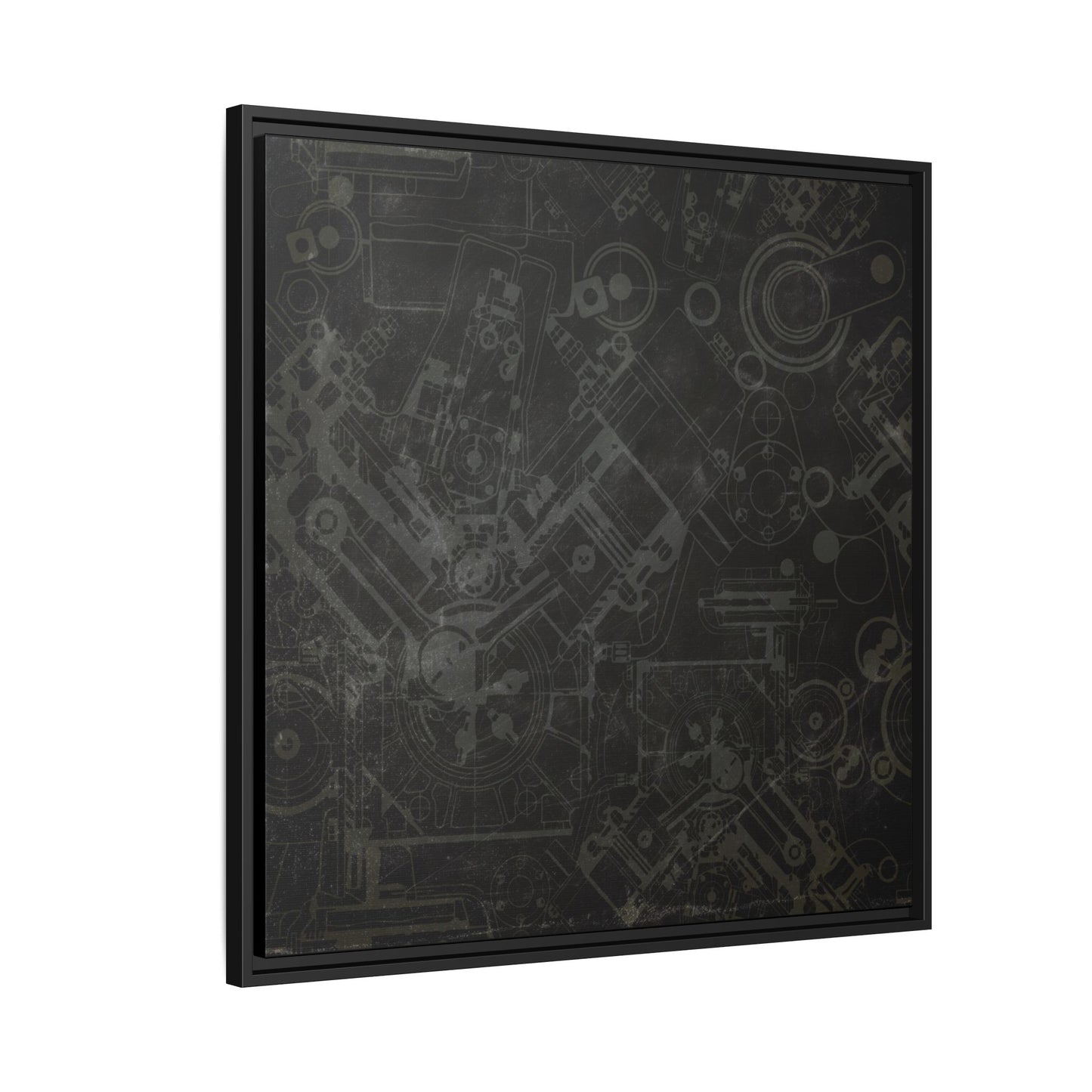 Engine Schematic Drawing Front View - Industrial Art - Framed on Canvas
