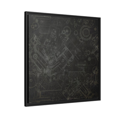 Engine Schematic Drawing Front View - Industrial Art - Framed on Canvas