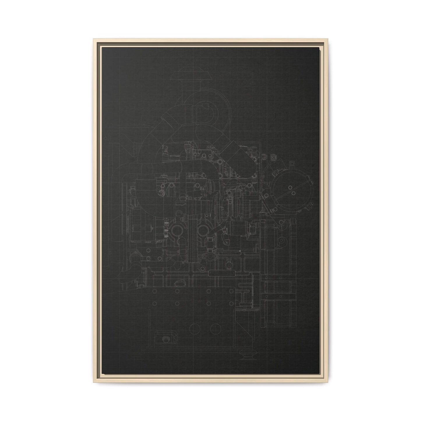 Heavy Equipment Engine Schematic Drawing – Framed Wall Art on Canvas