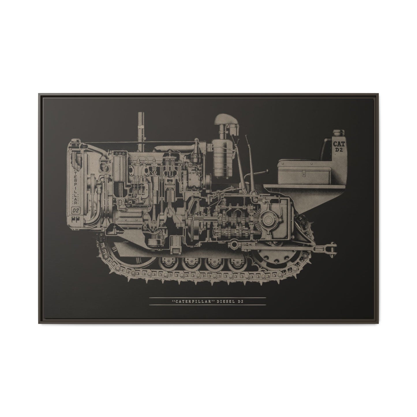 Vintage Caterpillar D2 Cutaway Drawing | Framed Wall Art on Stretched Canvas