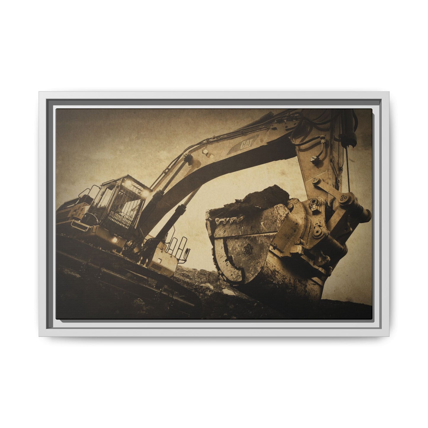 Reaching for Rocks Excavator  | Photo Art on Framed Canvas