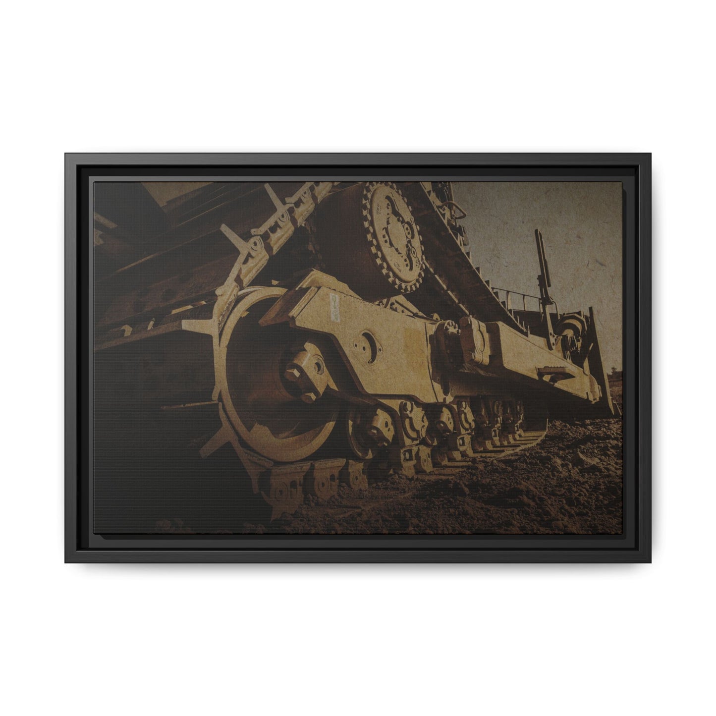 D8 Dramatic Dozer Track | Gold |  Framed Wall art on Stretched Canvas