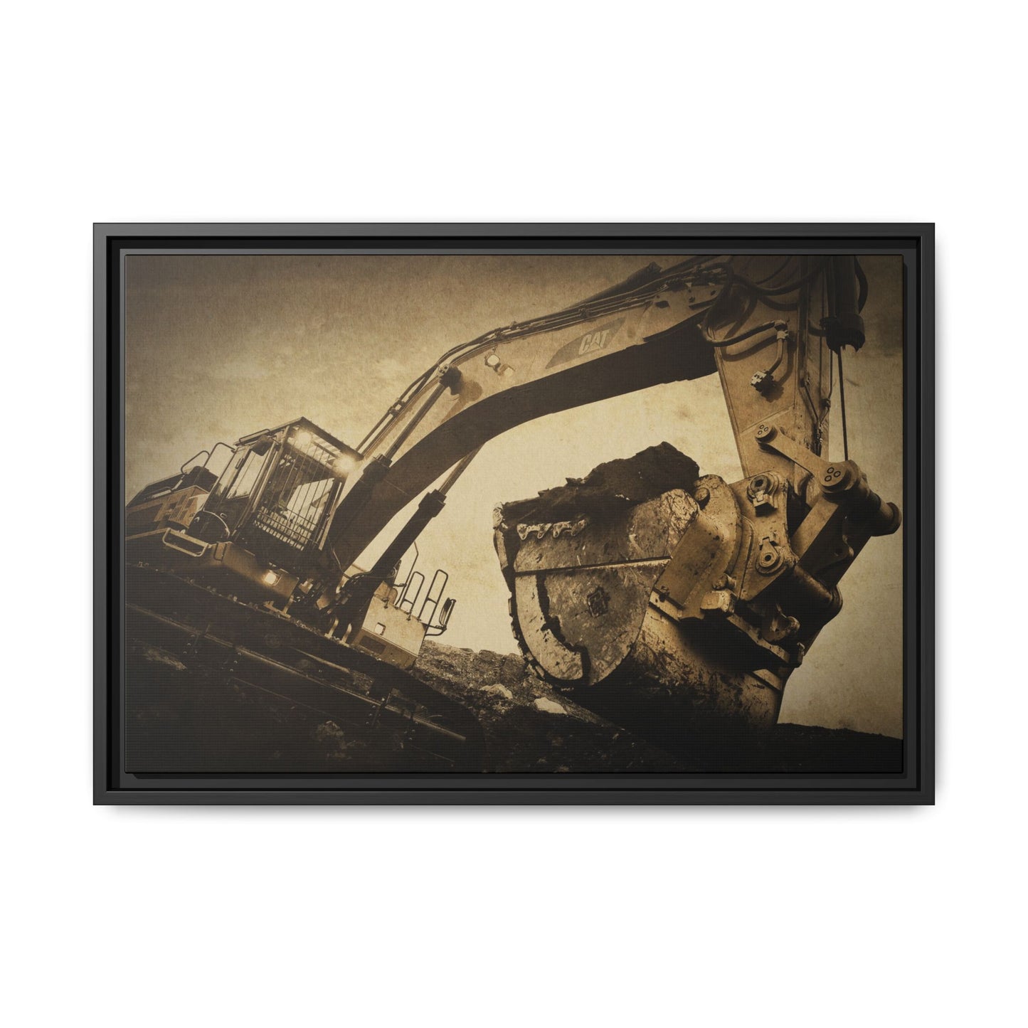 Reaching for Rocks Excavator  | Photo Art on Framed Canvas