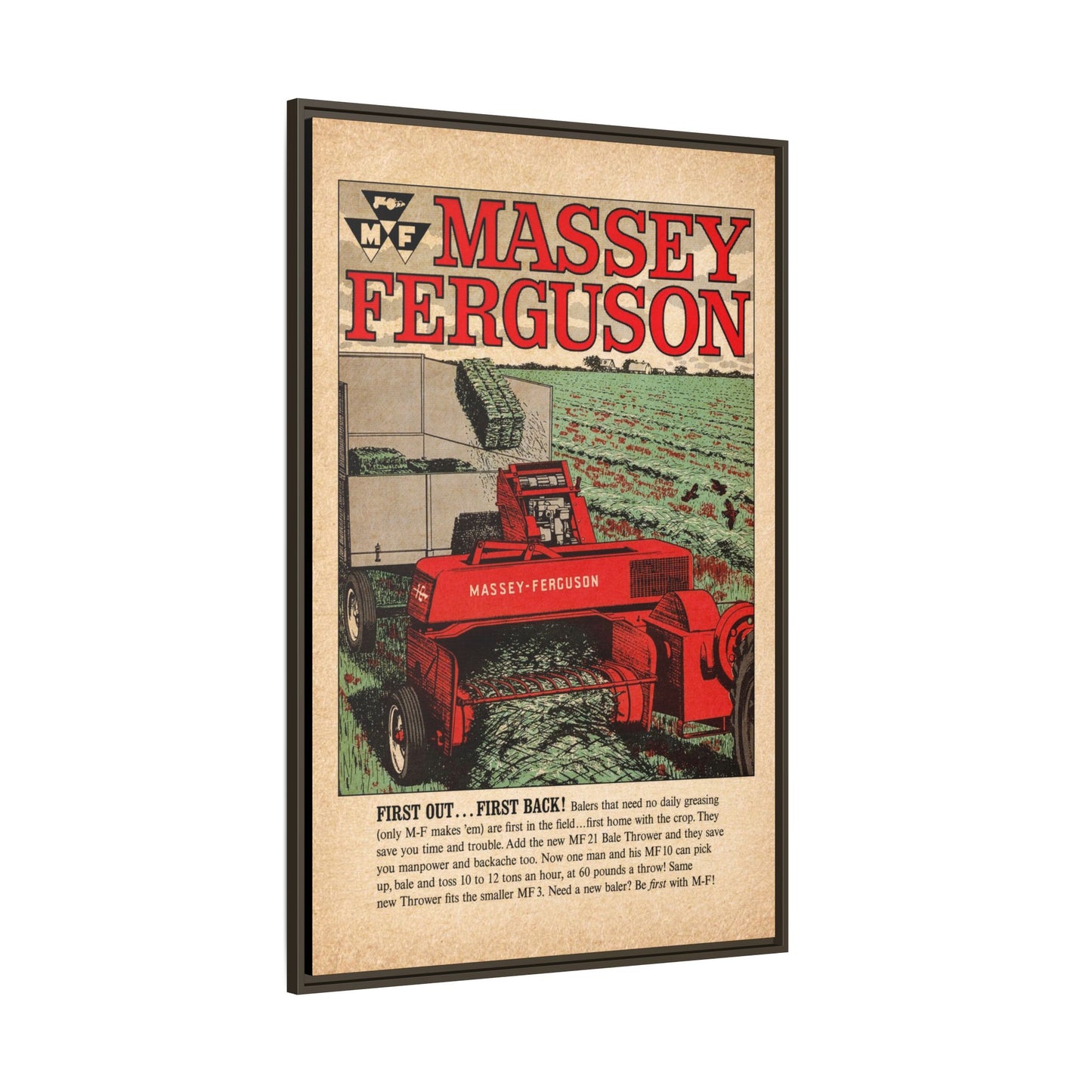 Massey Ferguson Tractor Poster Matte Canvas Framed | Vintage Farm Machinery Print