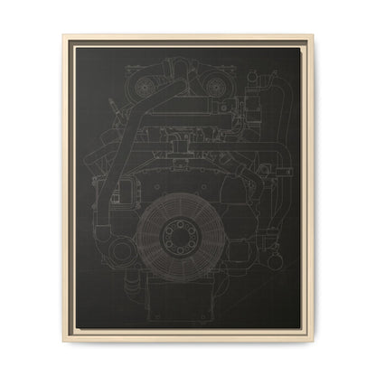 Machine Schematic Engine Drawing Front View Framed Wall Art on Stretched Canvas