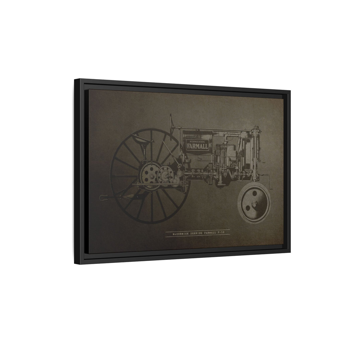 Vintage Farmall F-12 Mechanical Drawing | Framed Wall Art on Canvas