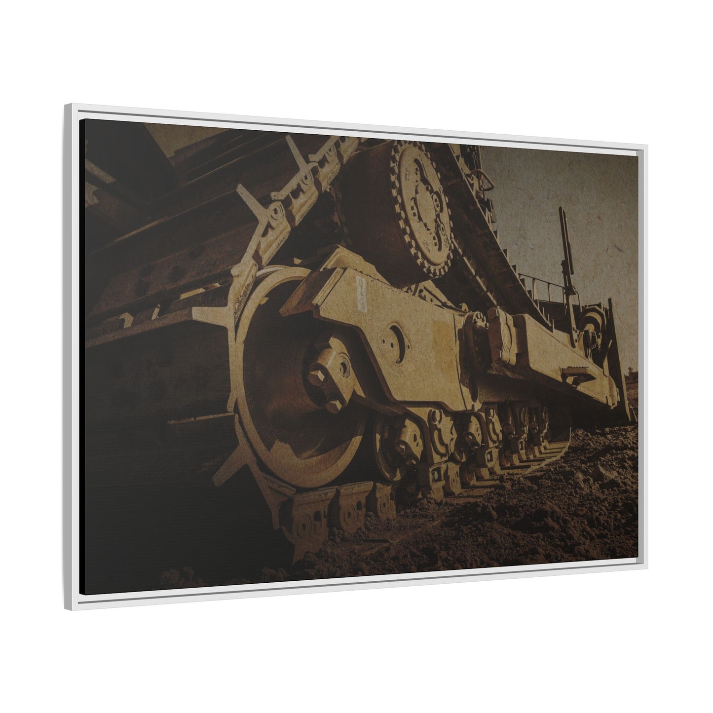 D8 Dramatic Dozer Track | Gold |  Framed Wall art on Stretched Canvas