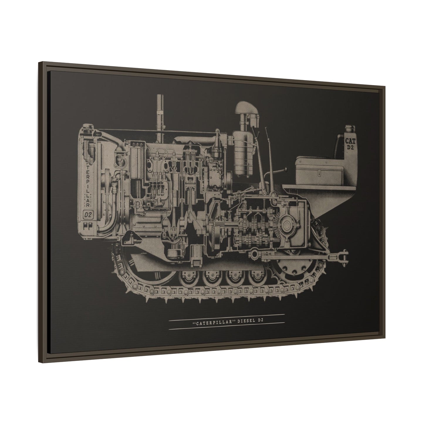Vintage Caterpillar D2 Cutaway Drawing | Framed Wall Art on Stretched Canvas