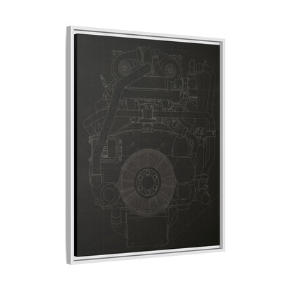 Machine Schematic Engine Drawing Front View Framed Wall Art on Stretched Canvas