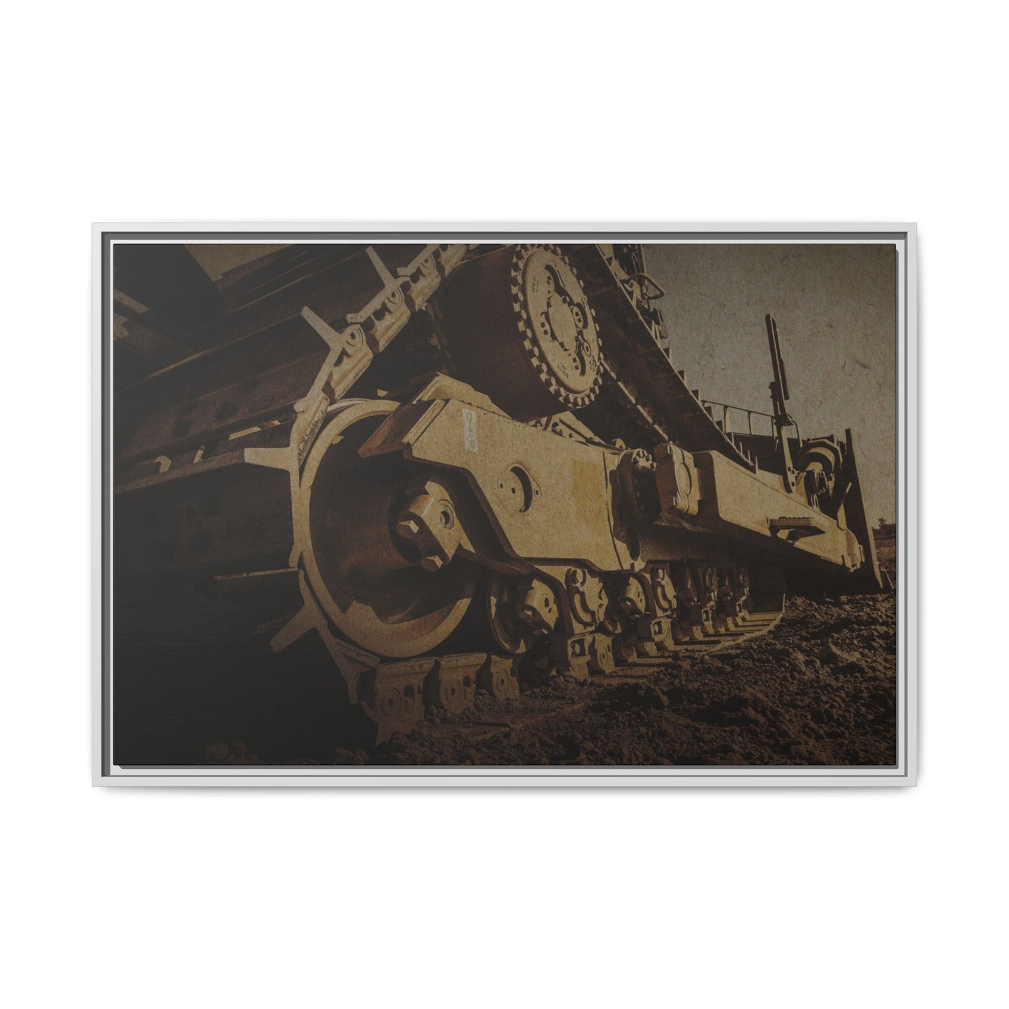 D8 Dramatic Dozer Track | Gold |  Framed Wall art on Stretched Canvas