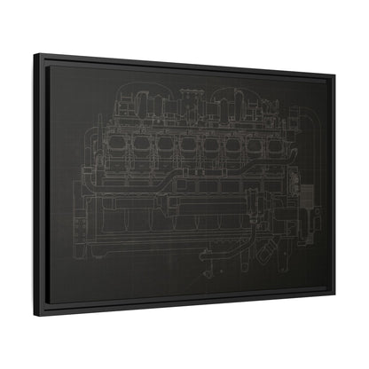 Engine Side View Schematic Drawing Framed Wall Art on Matte Canvas