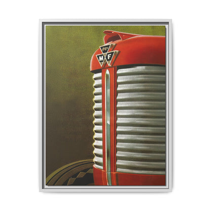 Vintage Red Tractor Grill Matte Canvas Framed | Farm Machinery Wall Art