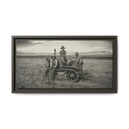 Three Men and a Tractor | Vintage Crawler in Field | Framed Wall Art on Canvas