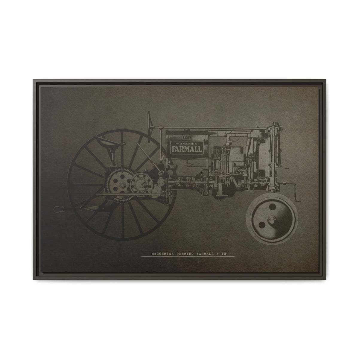 Vintage Farmall F-12 Mechanical Drawing | Framed Wall Art on Canvas