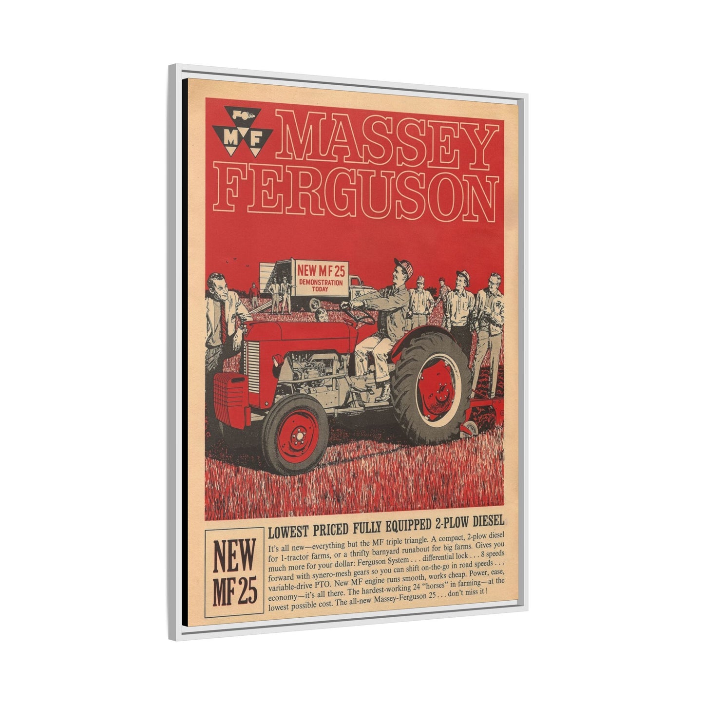 Massey 25 Demonstration Day Vintage Dealer Sign, Framed Wall Art on Canvas